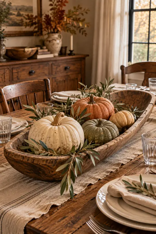 Rustic Dough Bowl Thanksgiving Centerpiece