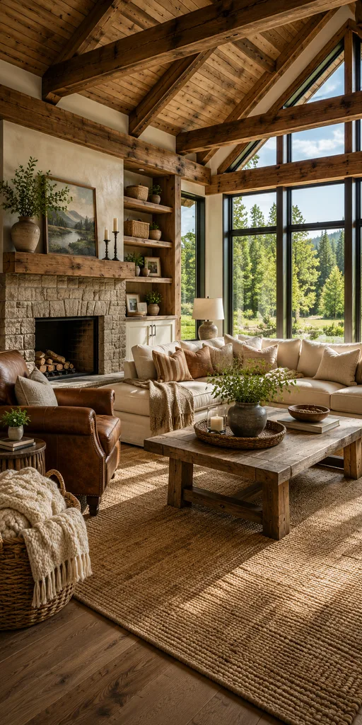 Rustic Lodge Farmhouse Living Room Ideas