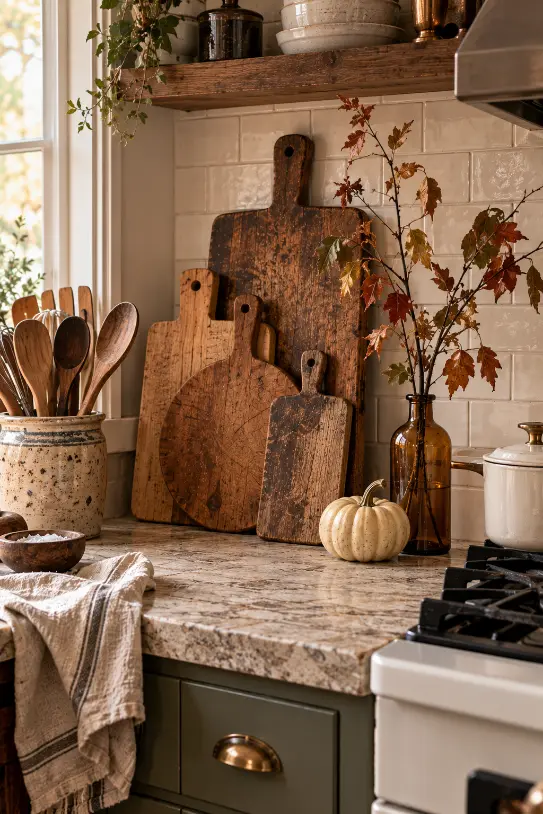 Rustic Thanksgiving Kitchen Decor With Cutting Boards