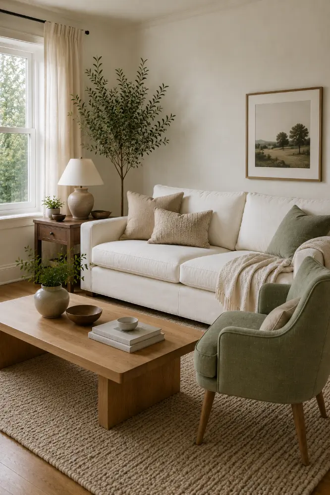 Sage Green Living Room With Layered Green Tones