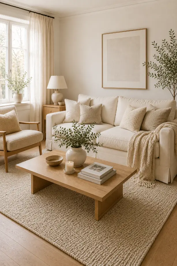 Scandinavian Living Room Ideas With Layered White Tones