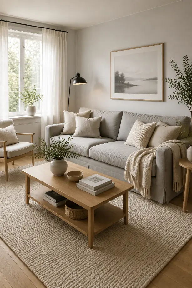 Scandinavian Living Room Ideas With a Soft Gray Sofa