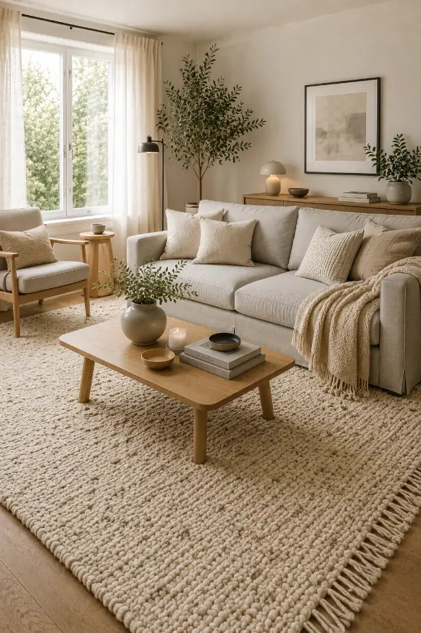 Scandinavian Living Room Ideas With a Textured Rug