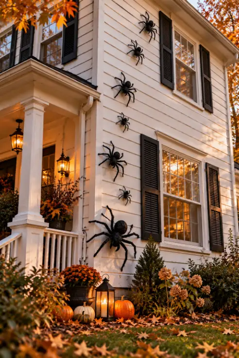 Spiders Crawling Up the House Halloween Decor