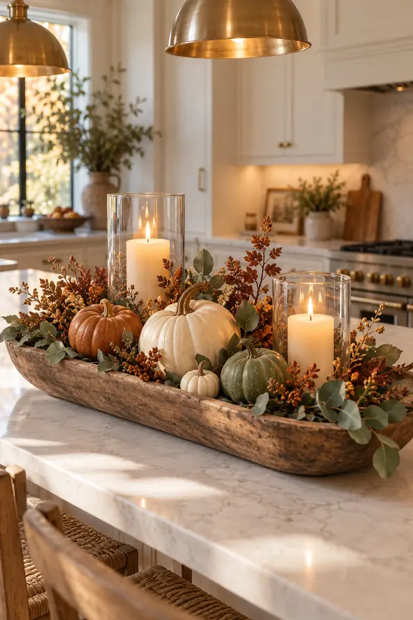 Thanksgiving Dough Bowl Centerpiece With Pumpkins