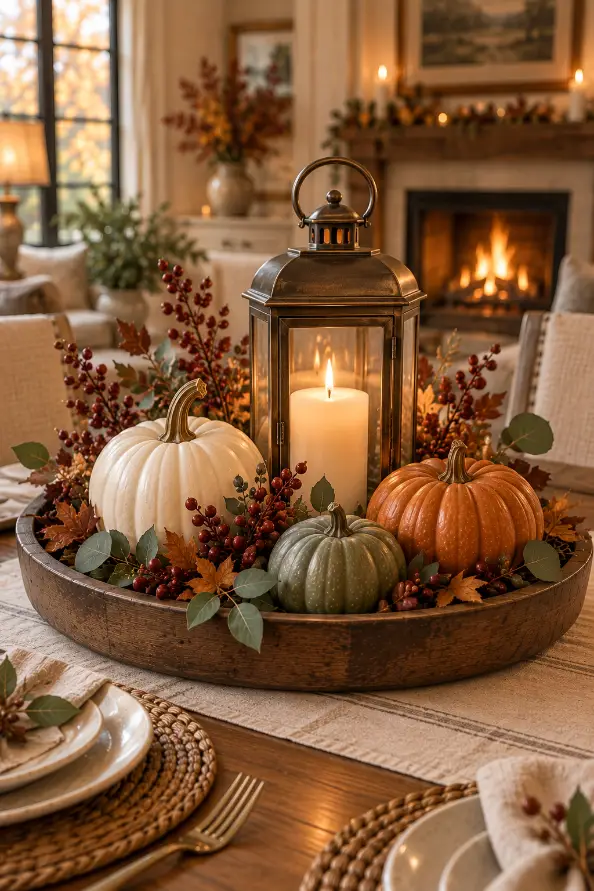 Thanksgiving Lantern Centerpiece With Pumpkins