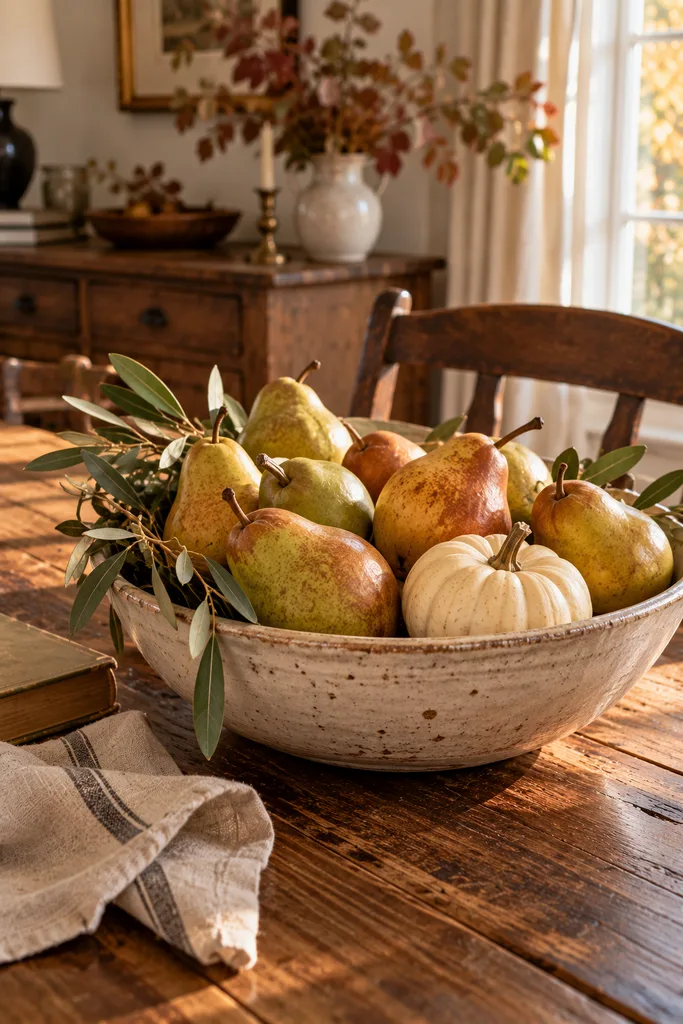 Thanksgiving Pear Centerpiece for a Natural Fall Table
