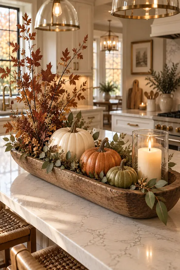 Thanksgiving Pumpkin Centerpiece With Fall Branches