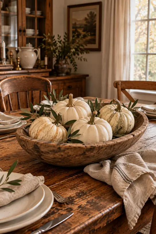 White Pumpkin Rustic Thanksgiving Decor