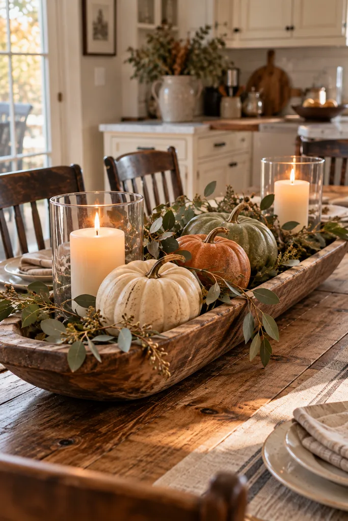 Wooden Dough Bowl Thanksgiving Centerpiece