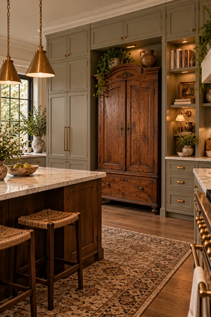 Antique Armoire Sage Kitchen Retreat