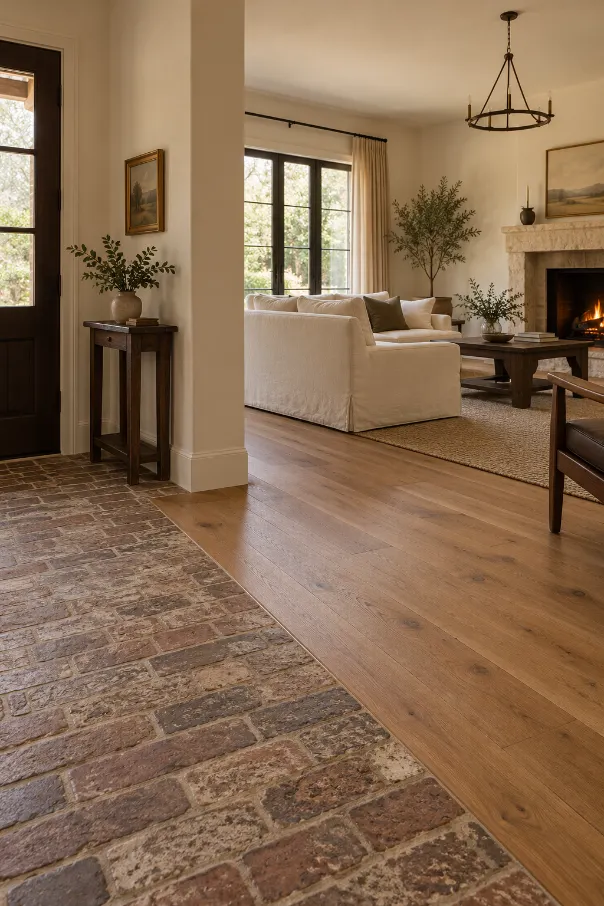 Brick and Wood Floor Transition Idea