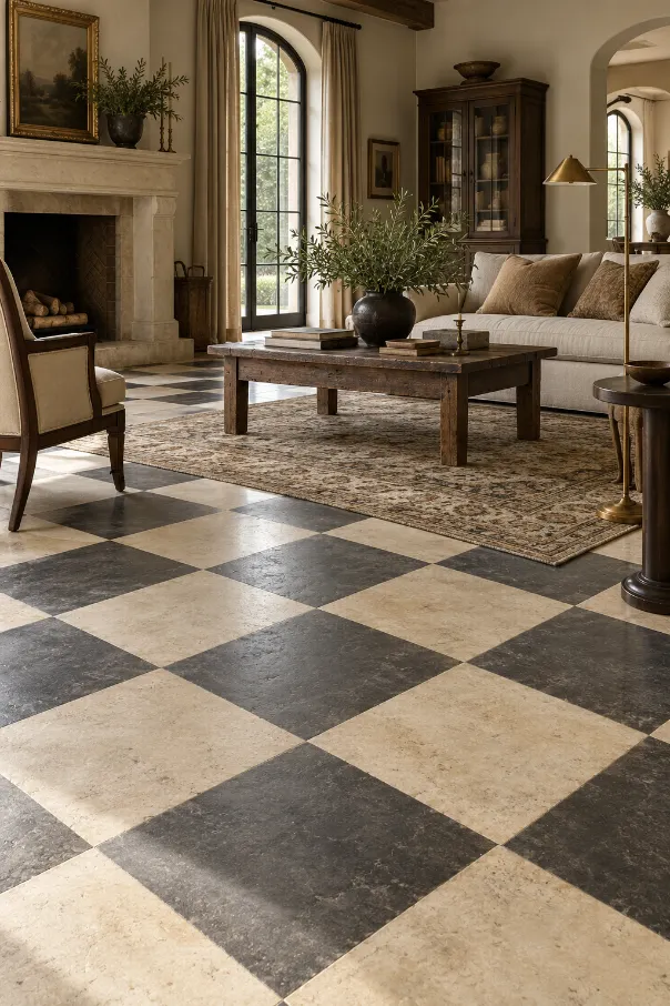 Charcoal and Ivory Checkerboard Floor Idea