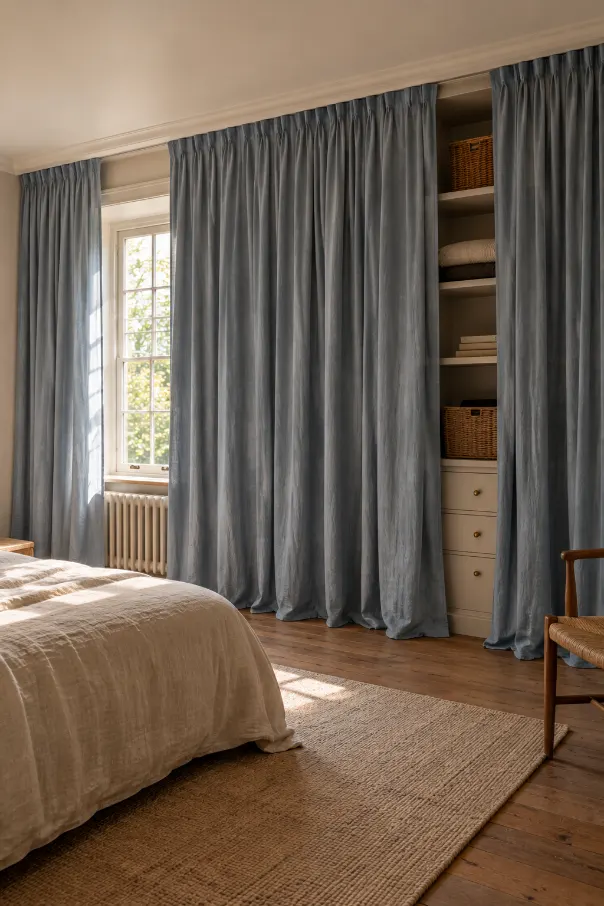 Cozy Blue-Gray Curtain Bedroom