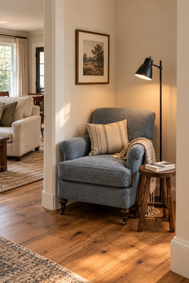 Cozy Blue-Gray Reading Nook