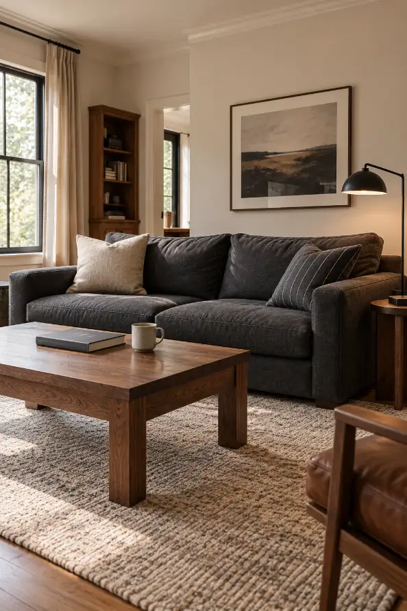 Cozy Charcoal Sofa Living Room