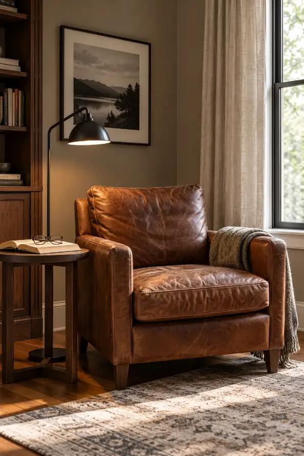 Cozy Leather Chair Reading Nook