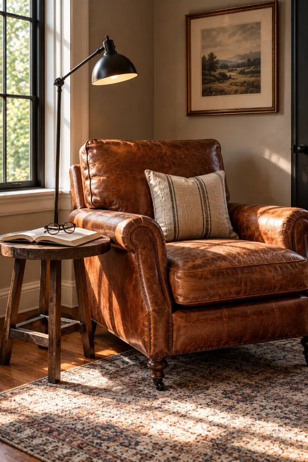 Cozy Vintage Leather Reading Nook