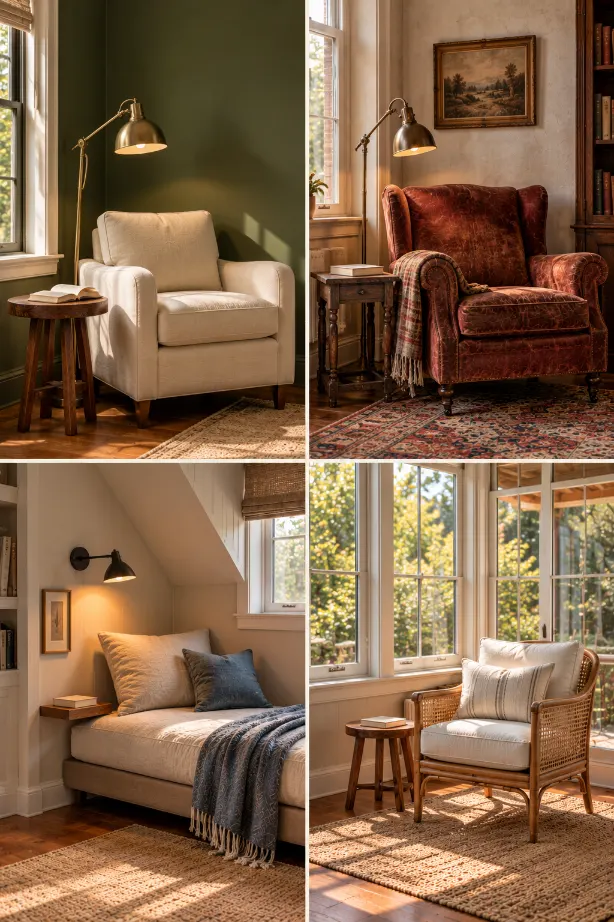Dark Green, Vintage & Sunroom Reading Nook Ideas