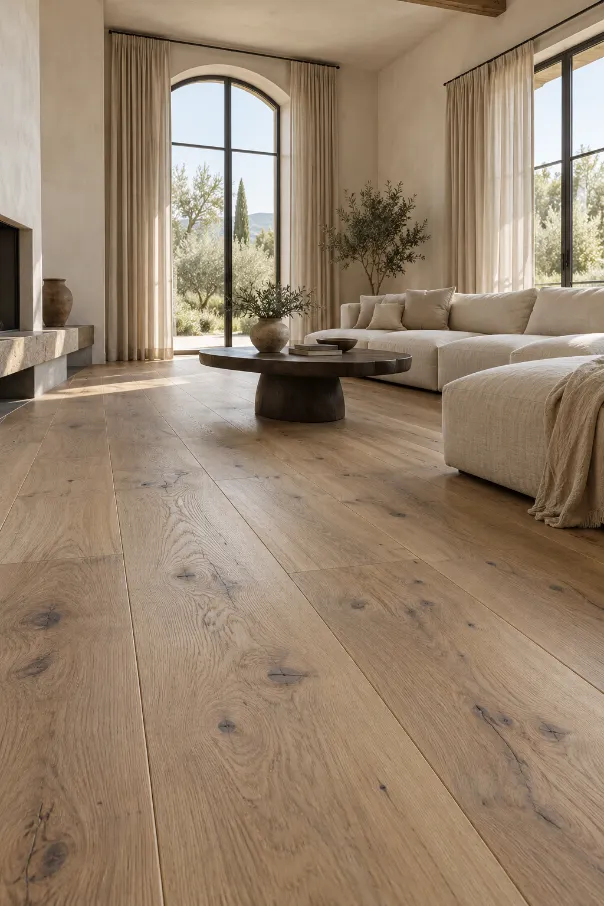 Extra-Wide European Oak Flooring in the Living Room