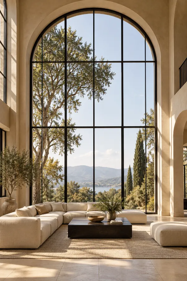 Giant Arched Window Living Room Idea