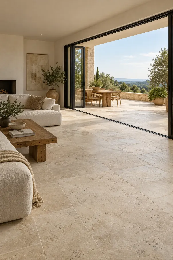 Indoor Outdoor Limestone Flooring Idea