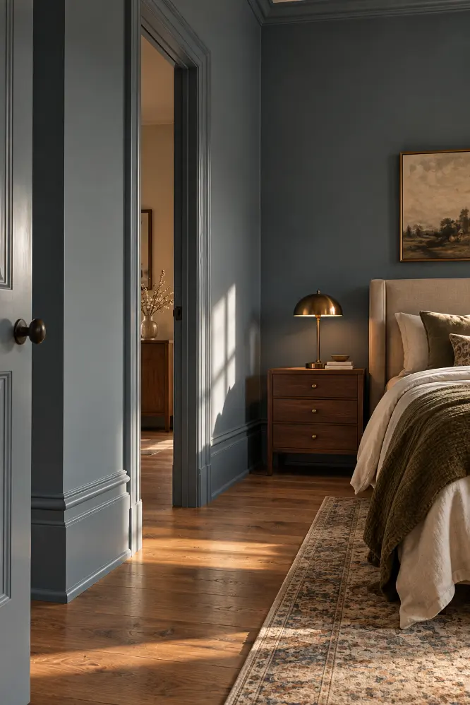 Moody Blue-Gray Bedroom Retreat