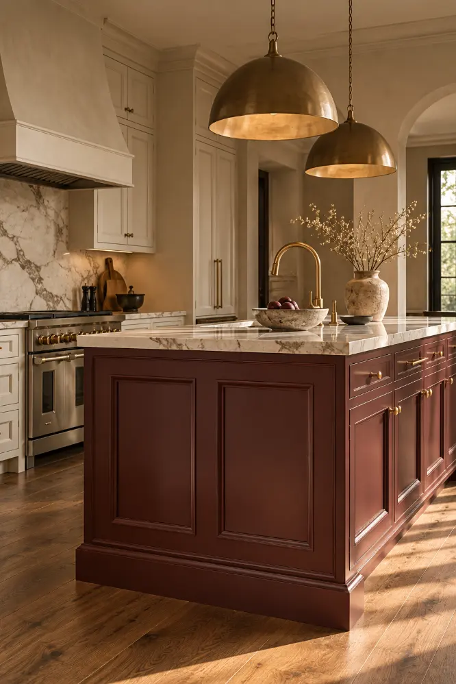 Moody Burgundy Island Kitchen