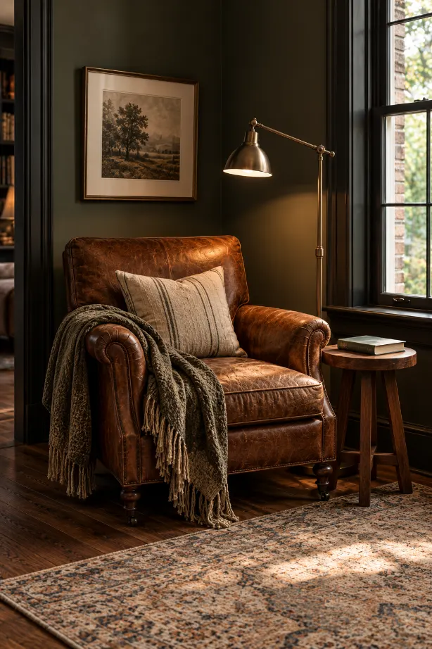 Moody Cognac Leather Reading Nook