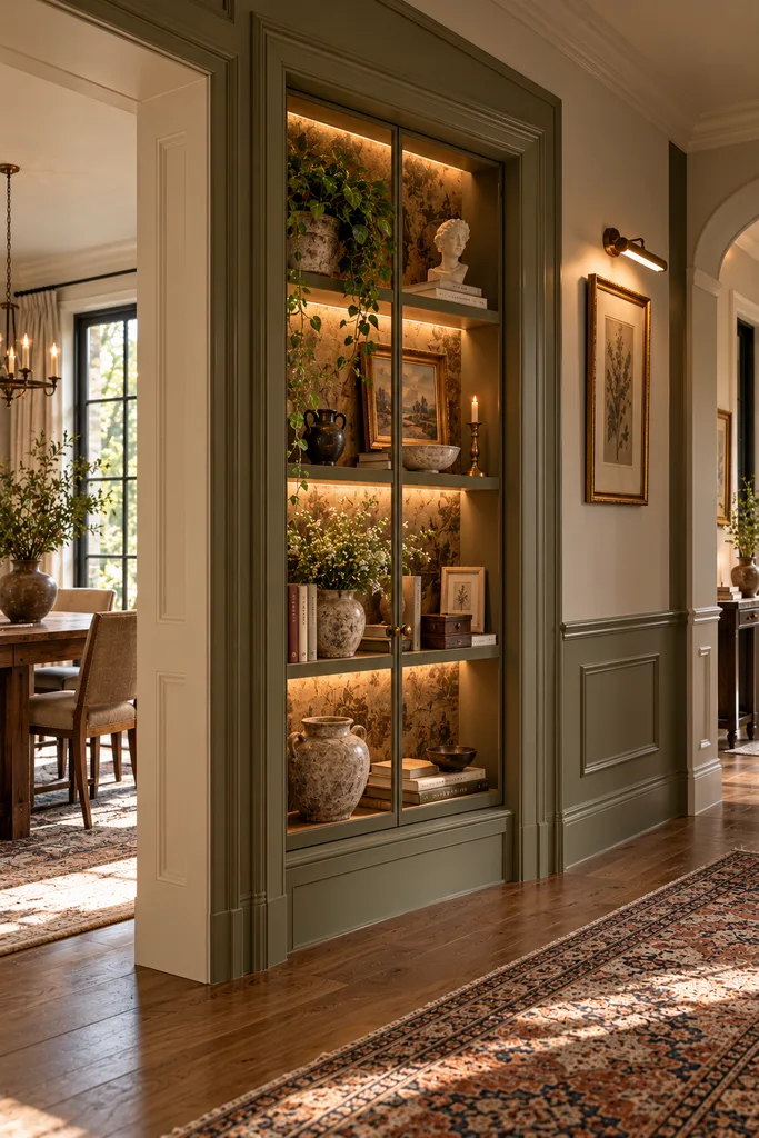 Moody Olive-Green Display Cabinet Nook