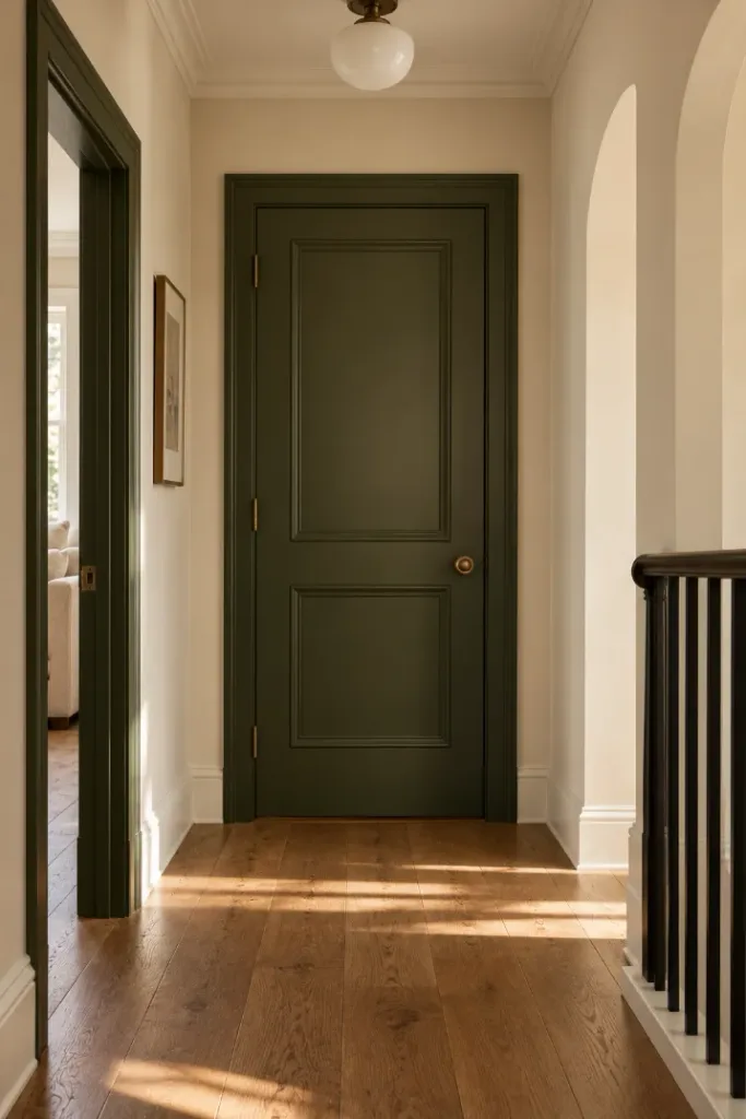 Moody Olive Green Hallway Door