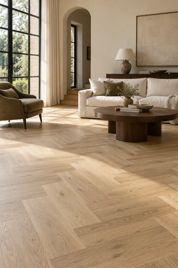 Pale Oak Herringbone Living Room Floor