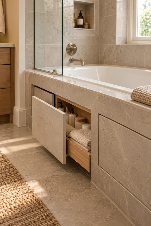 Spa-Like Bathtub Storage Sanctuary