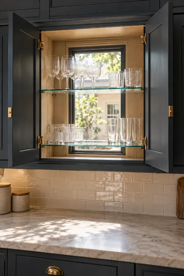 Sunlit Glassware Cabinet Vignette