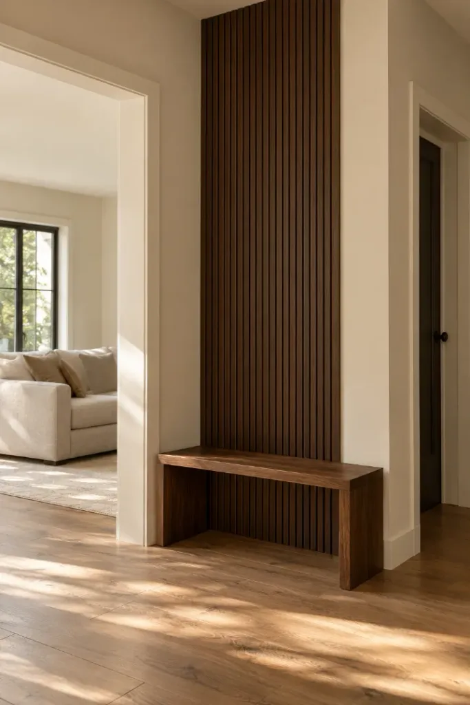 Sunlit Slatted Wood Entryway