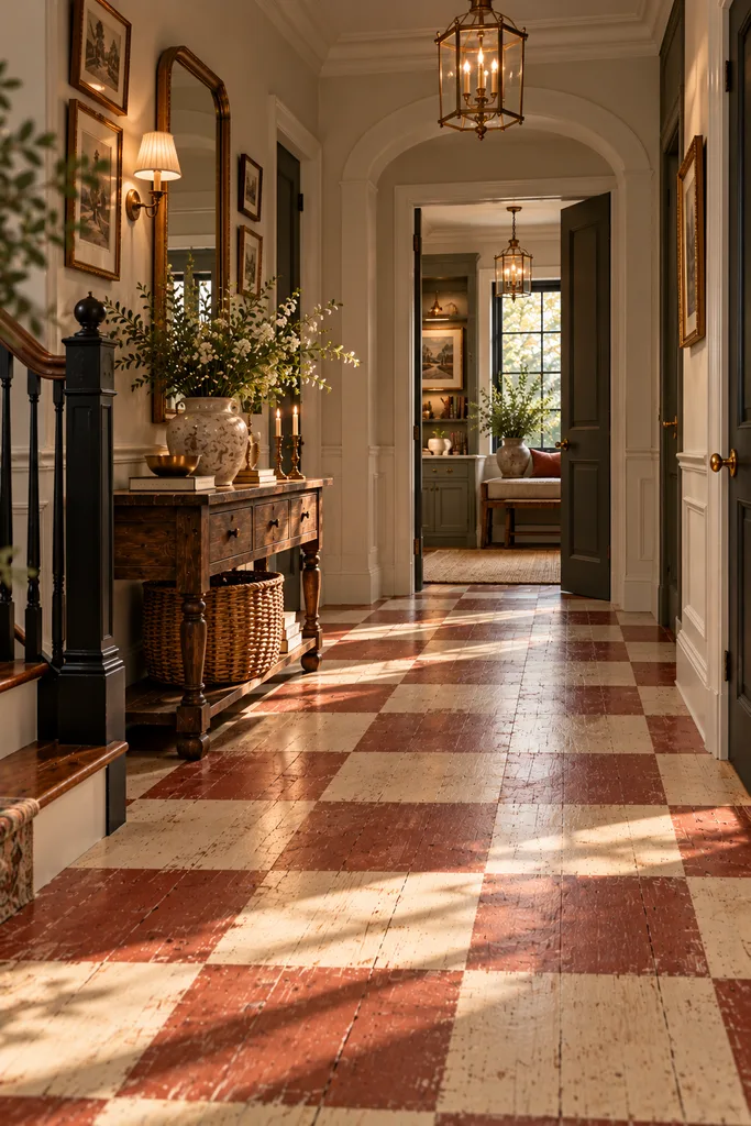 Vintage French-Country Checkerboard Foyer