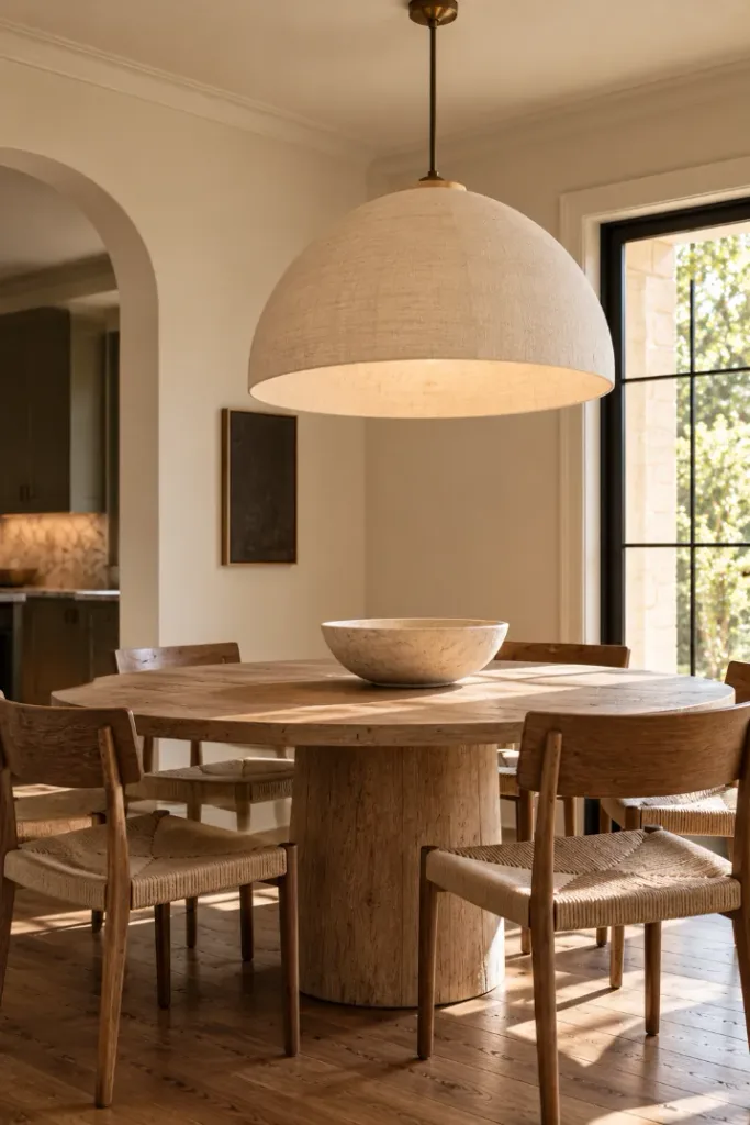 Warm Rustic Dining Nook with Pendant Light