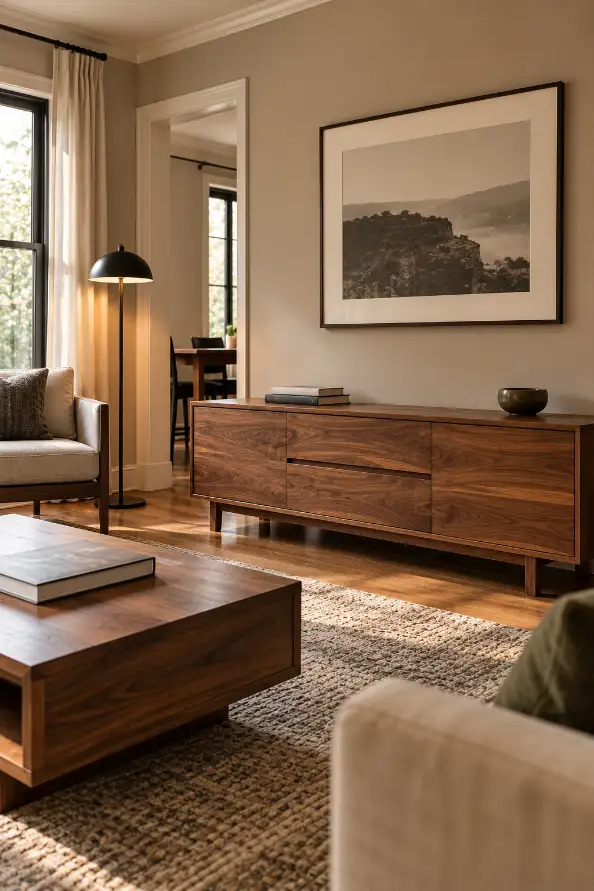 Warm Walnut Living Room Retreat