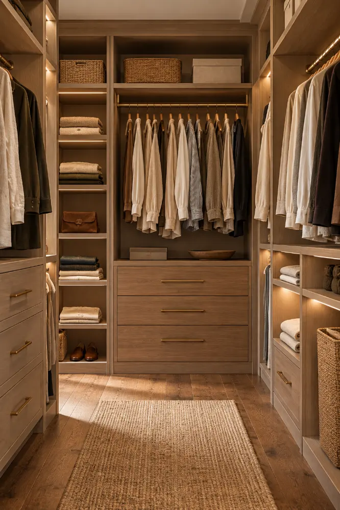 Warmly Lit Luxury Walk-In Closet